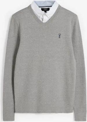 Next 2-in-1-Pullover Regular Fit Pulli mit V-Ausschnitt und Hemdeinsatz (1-tlg)