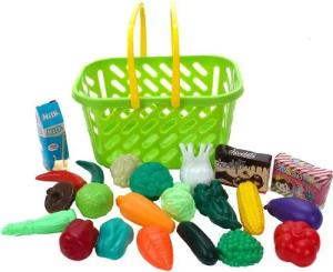 Bubble-Store Einkaufskorb Kindereinkaufskorb, Kinder Einkaufskorb gefüllt mit Lebensmittel Spielzeug