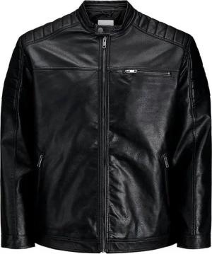 Jack & Jones Lederjacke Jack&Jones XXL Biker-Style Jacke Lederoptik schwarz