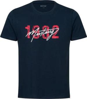 MUSTANG T-Shirt Lounge Shirt Hemd T-Shirt rotem Kontraststreifen und Mustangbranding