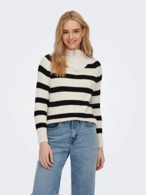 ONLY Strickpullover Gestreift Basic Strickpullover mit Reißverschluss ONLLEISE ONLLEISE FREYA LS ZIP HIGH NECK KNT NOOS