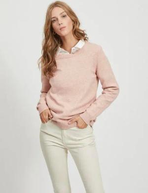Vila Rundhalspullover VIRIL-O-PULLI Feinstrick mit feinen Strickdetails