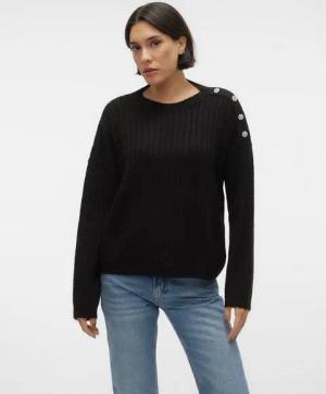 Vero Moda Rundhalspullover VMELYA LS O-NECK BUTTON PULLOVER GA BOO