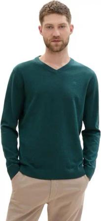 TOM TAILOR V-Ausschnitt-Pullover mit kleiner Logo-Stickerei