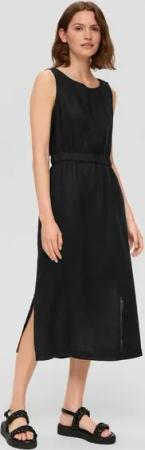 s.Oliver Maxikleid Ärmelloses Leinenkleid mit Elastikbund Raffung