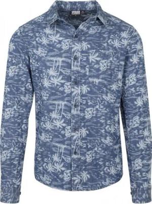 URBAN CLASSICS Outdoorhemd Urban Classics Herren Langarmhemd Printed Palm Denim
