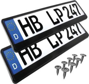 L & P Car Design Kennzeichenhalter für Auto in schwarz Nummernschild Kennzeichenhalterung, (2 Stück)