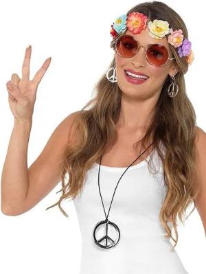 Smiffys Hippie-Kostüm Flower Power Accessoire-Set - Faschingskostüm Karn, Vervollständige Dein Hippie-Outfit!
