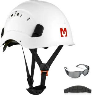 Mustbau Schutzhelm Arbeitshelm, EN397, ABS-Material, 53-63cm Verstellbarer Kopfumfang, Sicherheitshelm Bauhelm mit Anti-Beschlag-Brille und Schweißband