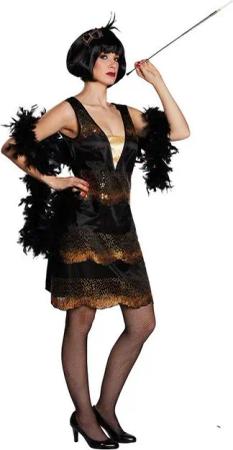 Karneval-Klamotten Kostüm 20er Jahre Damen Charleston Kleid schwarz gold, Flapper Gangsterbraut Damenkostüm 1920 Great Gatsby Outfit