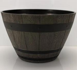 Online-Fuchs Blumentopf Blumenkübel im Eichenfass Design, Holzoptik für außen Pflanzschale, 33 cm Durchmesser