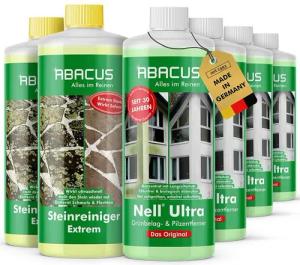 ABACUS Nell Ultra & Steinreiniger Extrem Grünbelagentferner Grünbelagentferner (Entfernt sofort Algen, Schmutz, Grünbelag und Flechten, [6-St. 4x1000ml Nell Ulta Grünbelagentferner 2x1000ml Steinreiniger Extrem mit Sofortwirkung)