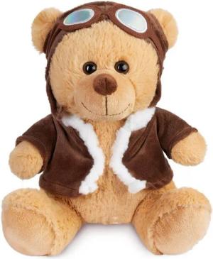 BRUBAKER Kuscheltier Teddybär Pilot mit Fliegerbrille und Pilotenoutfit Braun - 25 cm Teddy (Bruchpilot, 1-St., Pilotbär Stofftier Plüschteddy), Plüschbär in Flieger Uniform - Glücksbringer