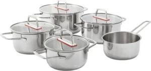 Kopf Topf-Set Jara, Edelstahl (9-tlg), Kochtopfset, Induktion, 9-tlg, 4 Töpfe mit Deckel + 1 Stielkasserolle