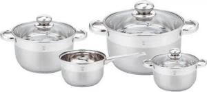 Gustav Voss Topf-Set Edelstahl Kochtopfset Kochtopf-Set Topfset, (induktionsfähiges Kochset, 7-tlg., 1 Stielkochtopf, 3 Kochtöpfe, 3 Glasdeckel), Literskala Induktion Spülmschinengeeignet