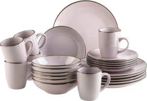 MÄSER Kombiservice Geschirr-Set, Service Metallic Rim (24-tlg), 6 Personen, Steinzeug, messingfarben schimernden Umrandung, 24 Teile, für 6 Personen