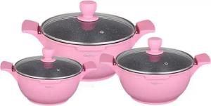 Cheffinger Kochtopf Kochtopfset 20-24-28cm 6-tlg Topf Induktion Alu Guss Geschirr Pink