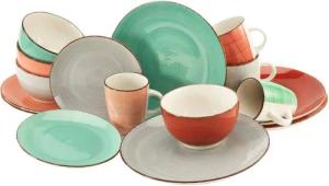 CreaTable Kombiservice Geschirr-Set Bella Casa Fashion (16-tlg), 4 Personen, Steingut, Service, handgemaltes Spiral-Dekor, 16 Teile, für 4 Personen
