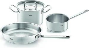 Fissler Topf-Set ORIGINAL-PROFI COLLECTION® Edelstahl-Topfset, Edelstahl 18/10 (4-tlg., 1x Kochtopf Ø 20 cm, 1x Stielkasserolle Ø 16 cm, 1x Pfanne Ø 24 cm), mit breitem Schüttrand, Kaltmetallgriffen. Made in Germany