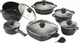 Karcher Topf-Set Aluguss, Aluminiumguss (12-tlg), Teflon-Classic-Antihaftbeschichtung, inkl. Glasdeckel & 2 Thermogrips