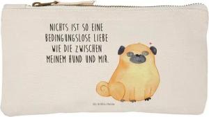 Mr. & Mrs. Panda Kosmetiktasche Mops - Weiß - Geschenk, Schminktasche klein, Sprüche, Etui, Hundemotiv, Kosmetikbeutel, Hundeliebe, Hund, Kosmetiktasche, Damen, Makeup, Haustier (1-tlg)
