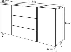 yourhouse24 Kommode ONYX goldenen Beinen Sideboard Hochglanz Push-Open / Goldgriffe 158 cm