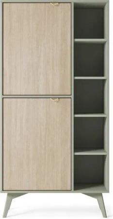 MOEBLO Highboard Abeto Regal R 80 (Mit Einlegeböden Sideboard Wohnzimmer Kommode Schlafzimmer Komodenschrank Highboard, Zweitüriger Bücherschrank, goldene Griffe, Komodenschrank Highboard), (BxHxT):80x160x38 cm