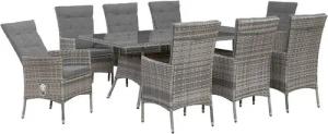 KONIFERA Garten-Essgruppe Belluno, (Set, 17-tlg., 8x Sessel, 1x Tisch 200x100 cm, inkl. Auflagen, Polyrattan), Stauraum unter dem Tisch, Grau, 2 der 8 Sessel stufenlos verstellbar