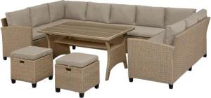 KONIFERA Gartenlounge-Set Rotterdam, (Set, 20-tlg., 3x 3er Sofa, 2x Hocker, 1x Tisch 120x82x67cm, inkl. Auflagen), Polyrattan, Stahl, Tischplatte aus Nonwood