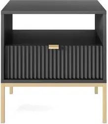 MOEBLO Nachttisch Light S54 (Nachtkommode mit gerillter Front, goldenen Metallbeinen & Schublade, Beistelltisch fürs Schlafzimmer), (HxBxT):56x54x39cm