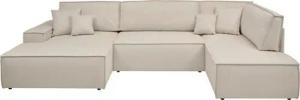 andas Wohnlandschaft FINNLEY U-Form XXL 329 cm, Schlafsofa, Schlaffunktion m. Bettkasten, (194/139 cm), Bouclé, Struktur und Cord