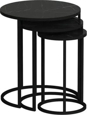 en.casa Satztisch, »Frederiksværk« 3er Set Wohnzimmertisch Schwarz Marmor-Optik