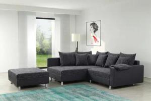 Küchen-Preisbombe Sofa Wohnlandschaft Couch Ecksofa Eckcouch schwarz Eckcouch Minsk OT L, Ecksofa + Hocker