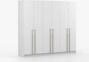 imoebel24 Drehtürenschrank ROSA 6D 230 cm - Weiss / Gold