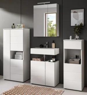 Inn.Furn Badmöbel-Set Larik, (Badezimmer in weiß Hochglanz, 4-teilig, 188 x 190 cm), viel Stauraum, 17 Fächer