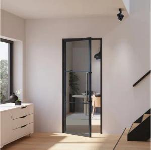 inova wohnen Zimmertür Glastür mit Stahlrahmen Grauglas (Komplett Set, inkl. Türzarge schwarz und Griffstange), Größenauswahl, Loftstyle