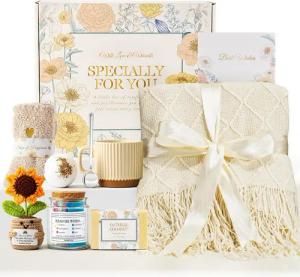 Insma Pflege-Geschenkbox 8tlg Geburtstagsgeschenke, Selbstpflegegeschenkeset für Frauen, Mütter, Schwestern, Ehefrauen, Inklusive Weiche gestrickte Decke, 1 Paar Socken,Keramiktasse, Seife