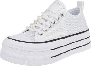 Ital-Design Stylische Plattform-Sneaker mit Perlen-Details für Damen Sneaker (91117305) Flach Sneakers Low in Weiß