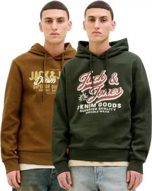 Jack & Jones Kapuzenpullover stilvolle Hoodies mit Logoprint (Spar Set, Doppelpack) Unifarbene Pullover mit flauschigem Innenfutter