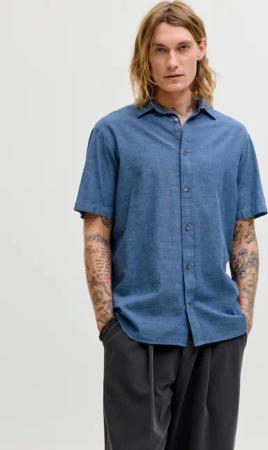 Jack & Jones Kurzarmhemd "JJESUMMER LINEN BLEND SHIRT S/S SN" Baumwolle mit Leinen, regular fit