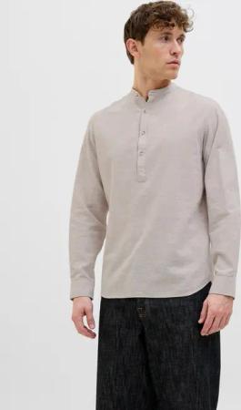Jack & Jones Langarmhemd "JJESUMMER HALF PLACKET SHIRT LS SN" mit Bandkragen