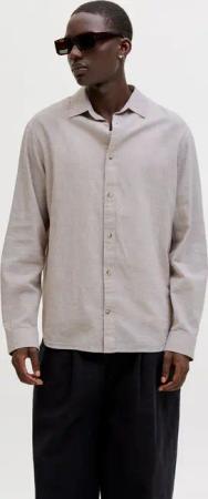 Jack & Jones Langarmhemd "JJESUMMER LINEN BLEND SHIRT L/S SN" Baumwollmischung, regular fit