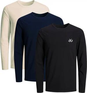 Jack & Jones Langarmshirt JCORISE INFINITY TEE LS CREW NECK 3-Pack Herren Langarmshirt 3er Pack Unifarben Basic Stretch Shirt Baumwolle