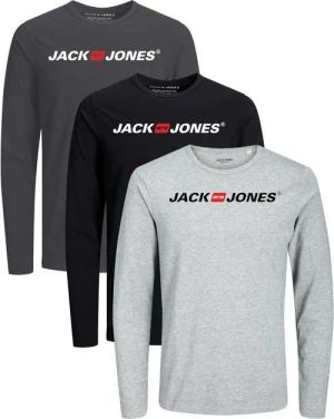 Jack & Jones Langarmshirt Regular-Fit mit stilvollem Printdruck (Spar-Set, 3er-Pack) in Unifarbe aus Baumwolle, mit lizenziertem Originaldesign Print