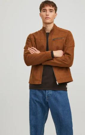Jack & Jones Lederimitatjacke "JJEROCKY in Kunstlederoptik mit Reißverschlusstaschen" ohne Kapuze unifarben, modisch, regular fit, Lederimitat