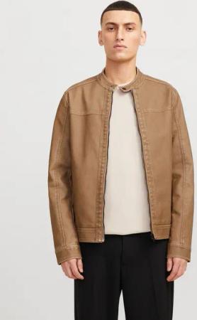 Jack & Jones Lederimitatjacke JJEWARNER WASHED PU JACKET NOOS mit Bandkragen