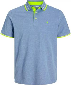 Jack & Jones Poloshirt Große Größe Poloshirt JJEPAULOS hellblau melange Neon-Detail