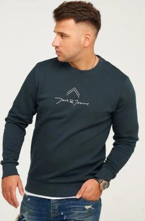 Jack & Jones Sweatshirt LABO SWEAT CREW NECK Rundhals Pullover mit Print Baumwollmischung Langarm Sweater