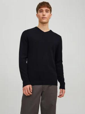 Jack & Jones V-Ausschnitt-Pullover "JJEBASIC mit V-Ausschnitt, ideal für Herbst und Alltag" unifarben, modisch, slim fit, Baumwolle, V-Ausschnitt