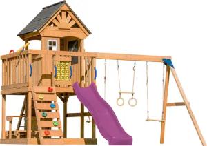 Jack Spielturm aus Holz mit 2 Schaukeln, Rutsche Lila